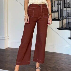 Maeve Wide-Leg Crop Pants in Rust Brown